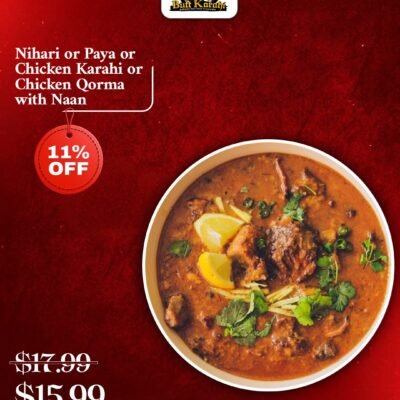Nihari or Paya or Chicken Karahi or Chicken Qorma with Naan